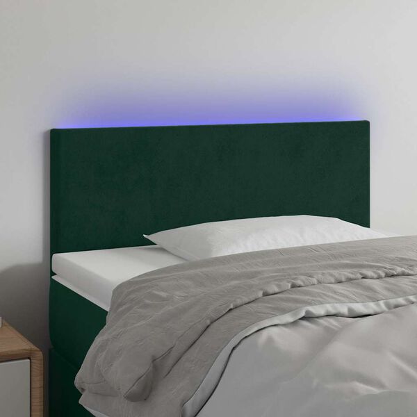 vidaXL sengegavl med LED-lys 80x5x78/88 cm velour m&oslash;rkegr&oslash;n