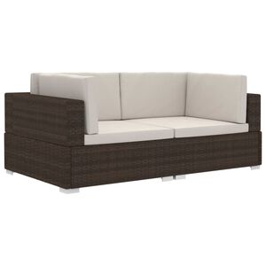 vidaXL hj&oslash;rnes&aelig;de til sofa med hynder 2 stk. polyrattan brun
