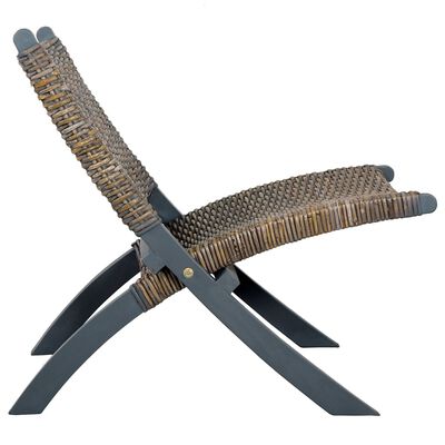 vidaXL afslapningsstol naturlig kubu-rattan massivt mahognitræ grå