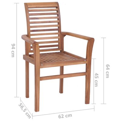 vidaXL spisebordsstole 6 stk. med sorte hynder massivt teaktræ