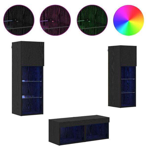 vidaXL TV V&aelig;ghylder med LED -strimmellys 4 pcs Sort eg Konstrueret tr&aelig;