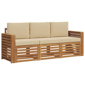 vidaXL Sofas&aelig;t med pude 3 pcs Naturlig og Beige Massivt Akacietr&aelig;