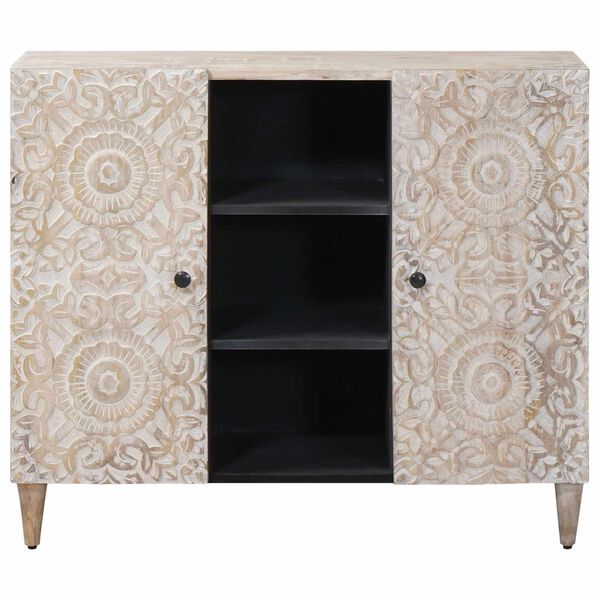 vidaXL Sideboard med hylde Hvid 90 x 33,5 x 75 cm Massivt mangotr&aelig;