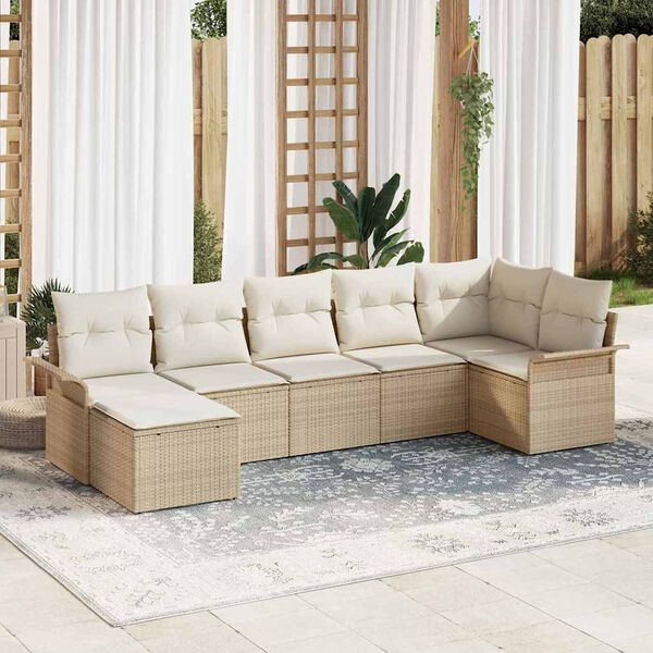 vidaXL Havesofa S&aelig;t med pude 7 pcs Beige polyrattan