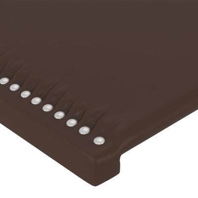 vidaXL sengegavl med LED-lys 144x5x118/128 cm kunstlæder brun