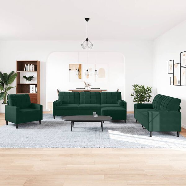 vidaXL sofas&aelig;t 4 dele med hynder og bolsterpuder velour m&oslash;rkegr&oslash;n