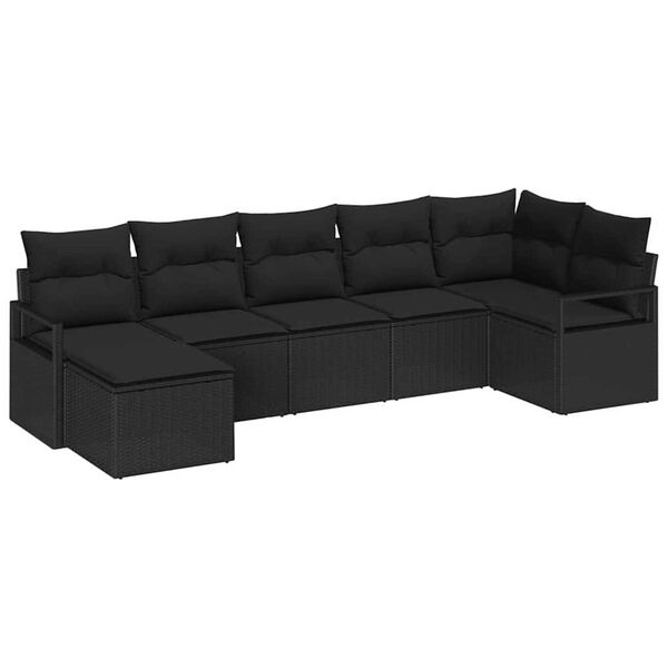 vidaXL Sofa S&aelig;t med pude med opbevaring 7 pcs Sort polyrattan
