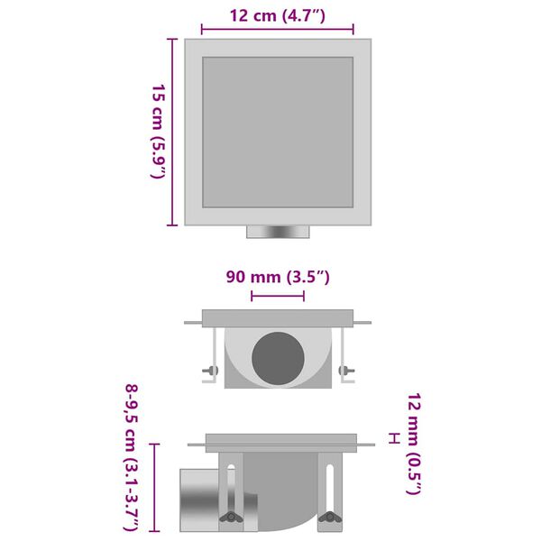 vidaXL gulvafl&oslash;b med 2-i-1 d&aelig;ksel 15x15 cm rustfrit st&aring;l