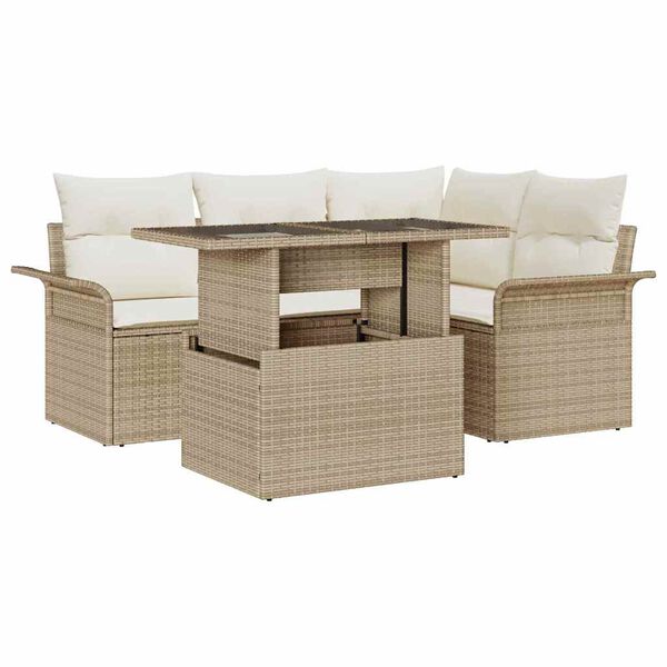 vidaXL Havesofa S&aelig;t med pude 5 pcs Beige Poly rattan