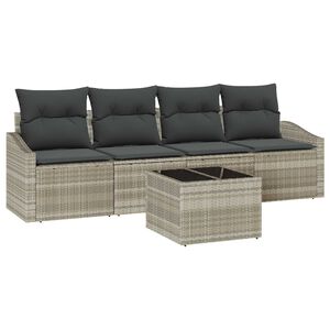 vidaXL Sofa S&aelig;t med pude med pude 5 pcs Lysegr&aring; polyrattan