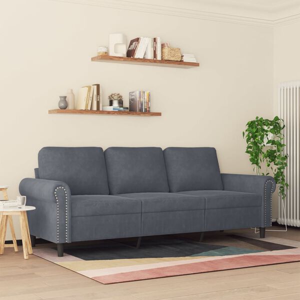vidaXL 3-personers sofa 180 cm fl&oslash;jl m&oslash;rkegr&aring;