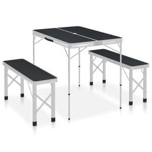 vidaXL foldbart campingbord med 2 b&aelig;nke aluminium gr&aring;