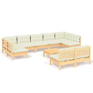 vidaXL lounges&aelig;t til haven 10 dele cremehvide hynder massivt fyrretr&aelig;