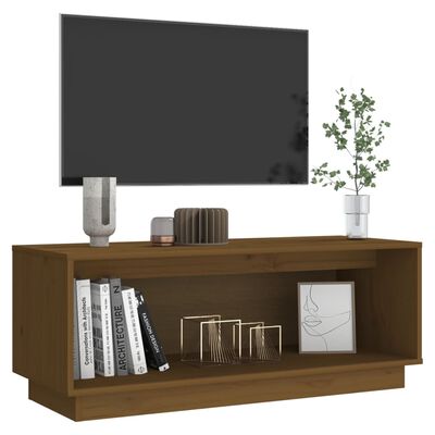 vidaXL tv-bord 90x35x35 cm massivt fyrretræ gyldenbrun