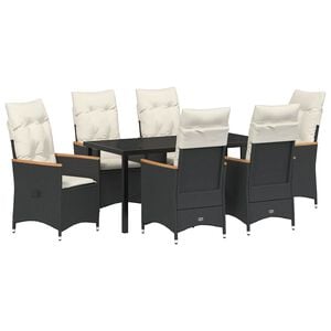 vidaXL Have Spisebordss&aelig;t med pude 7 pcs Sort polyrattan