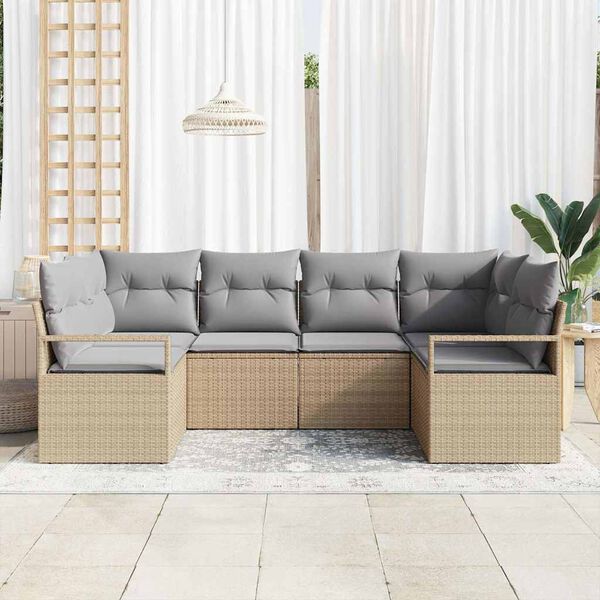 vidaXL Havesofa S&aelig;t med pude 6 pcs Beige og lys gr&aring; polyrattan