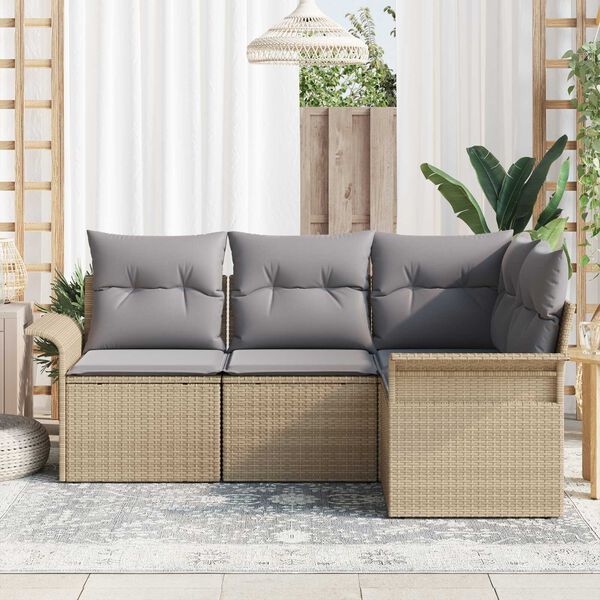 vidaXL Havesofa S&aelig;t med pude 4 pcs Beige polyrattan