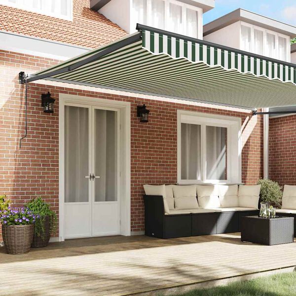 vidaXL Utr&aelig;kkelig Markise Gr&oslash;n og Hvid 500 &times; 300 cm Polyester, Metal