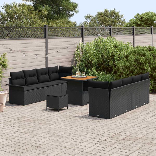 vidaXL Havesofa S&aelig;t 11 pcs Sort polyrattan