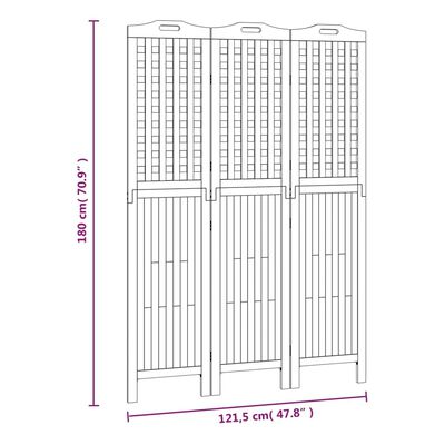 vidaXL 3-panels rumdeler 121,5x2x180 cm massivt akacietræ