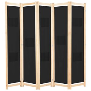 vidaXL 5-panels rumdeler 200 x 170 x 4 cm stof sort