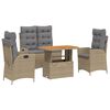 vidaXL spisebordss&aelig;t til haven 4 dele med hynder polyrattan beige