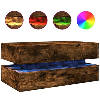 vidaXL sofabord med LED-lys 90x50x40 cm røget egetræsfarve