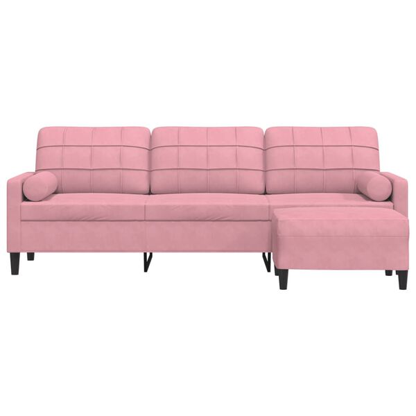 vidaXL 3-personers sofa med fodskammel 210 cm velour lyserød