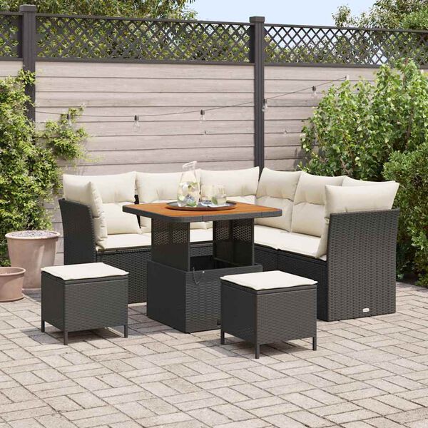 vidaXL Havesofa Sæt 8 pcs Sort polyrattan