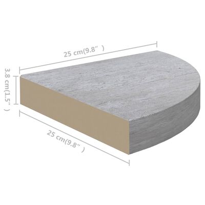 vidaXL hjørnehylde 25x25x3,8 cm MDF betongrå