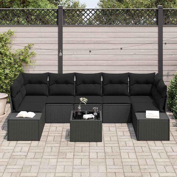 vidaXL Havesofa Sæt 8 pcs Sort Poly rattan