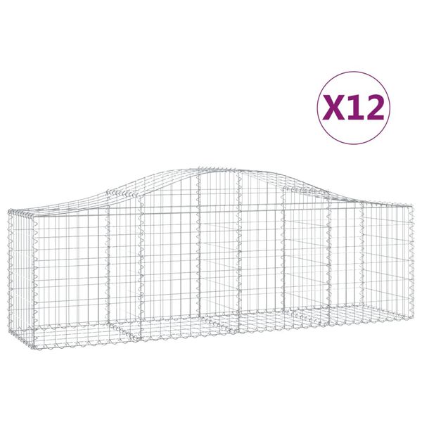 vidaXL buede gabionkurve 12 stk. 200x50x60/80 cm galvaniseret jern