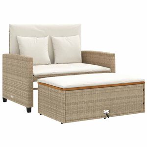 vidaXL 2-personers havesofa med hynder polyrattan og akacietr&aelig; beige