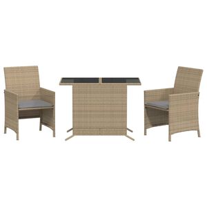 vidaXL bistros&aelig;t til haven 3 dele med hynder polyrattan blandet beige
