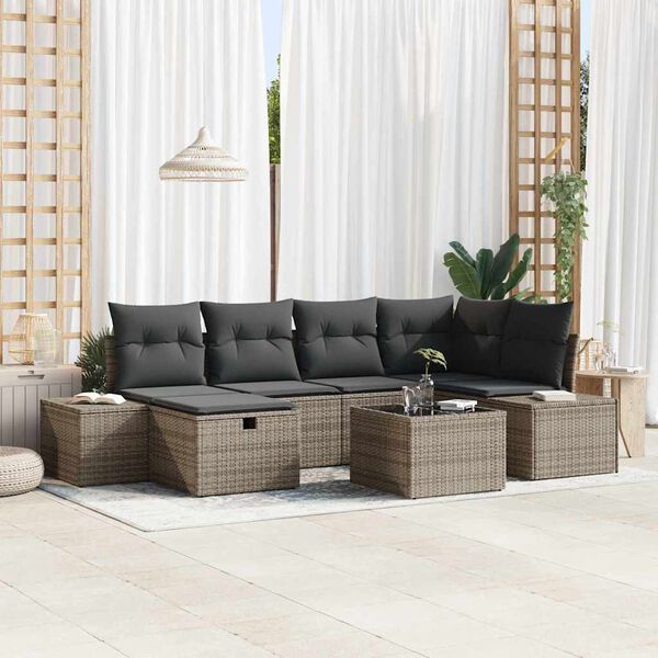 vidaXL Sofa Sæt med pude 7 pcs polyrattan