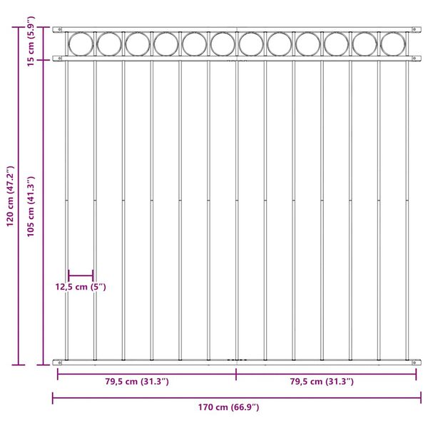 vidaXL hegnspanel Assen st&aring;l 1,7x1,2 m sort