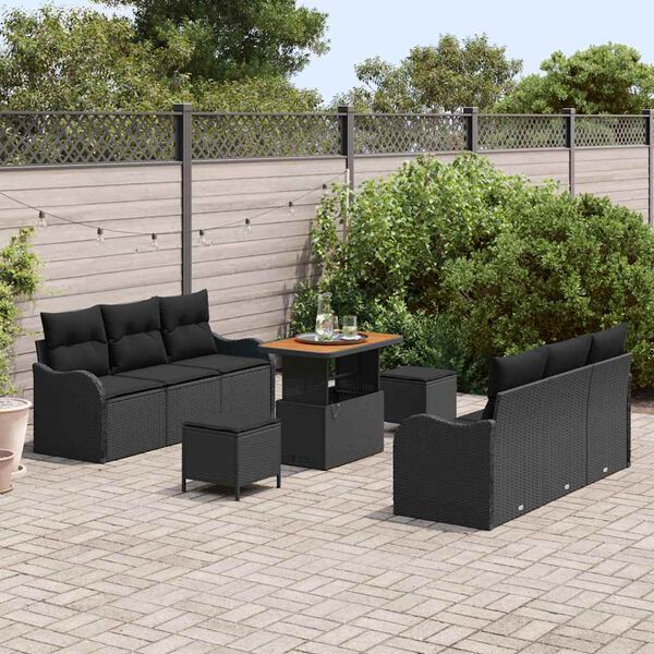 vidaXL Havesofa Sæt 9 pcs Sort polyrattan