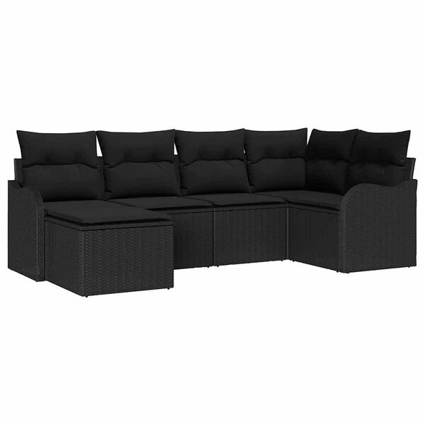vidaXL Havesofa Sæt med pude 6 pcs Sort Poly rattan