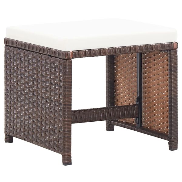 vidaXL havetaburetter 2 stk. med hynder polyrattan brun