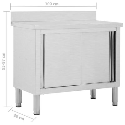 vidaXL arbejdsbord med skydelåger 100x50x(95-97) cm rustfrit stål