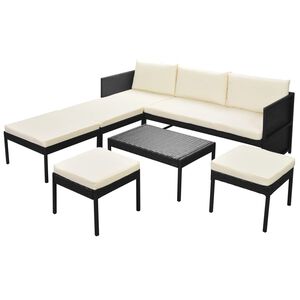 vidaXL havelounges&aelig;t 6 dele med hynder polyrattan sort