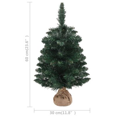 vidaXL kunstigt juletræ med lys og juletræsfod 60 cm PVC grøn