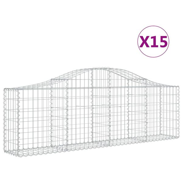 vidaXL buede gabionkurve 15 stk. 200x30x60/80 cm galvaniseret jern
