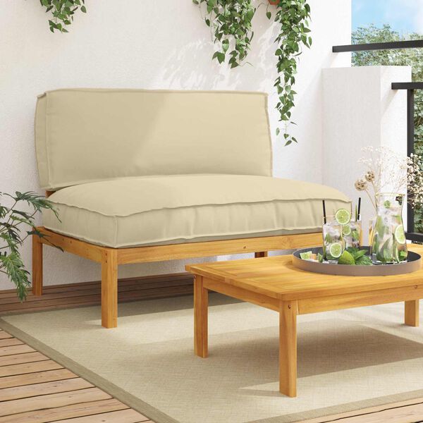 vidaXL Sofa S&aelig;t med pude Beige 120 x 92 x 69 cm Massivt Akacietr&aelig;