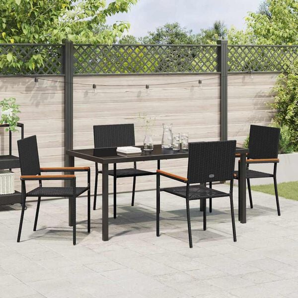 vidaXL Have Spisebordss&aelig;t med pude 5 pcs Sort polyrattan