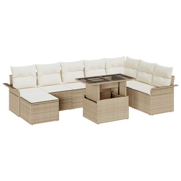 vidaXL Havesofa S&aelig;t med pude med opbevaring 9 pcs Beige og creme