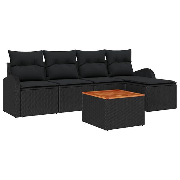 vidaXL Havesofa Sæt med pude 6 pcs Sort polyrattan