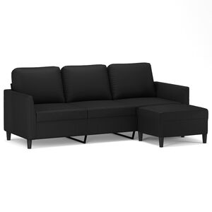 vidaXL 3-personers sofa med fodskammel 180 cm kunstl&aelig;der sort