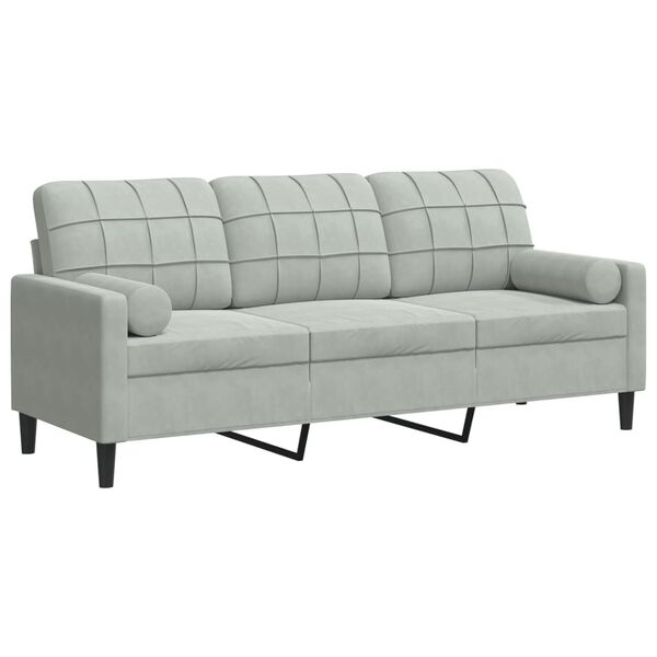 vidaXL 3-personers sofa med pyntepuder 180 cm velour lysegrå