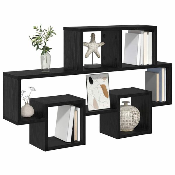 vidaXL Væghylde med hylde Sort eg 82 x 15 x 51 cm Konstrueret træ